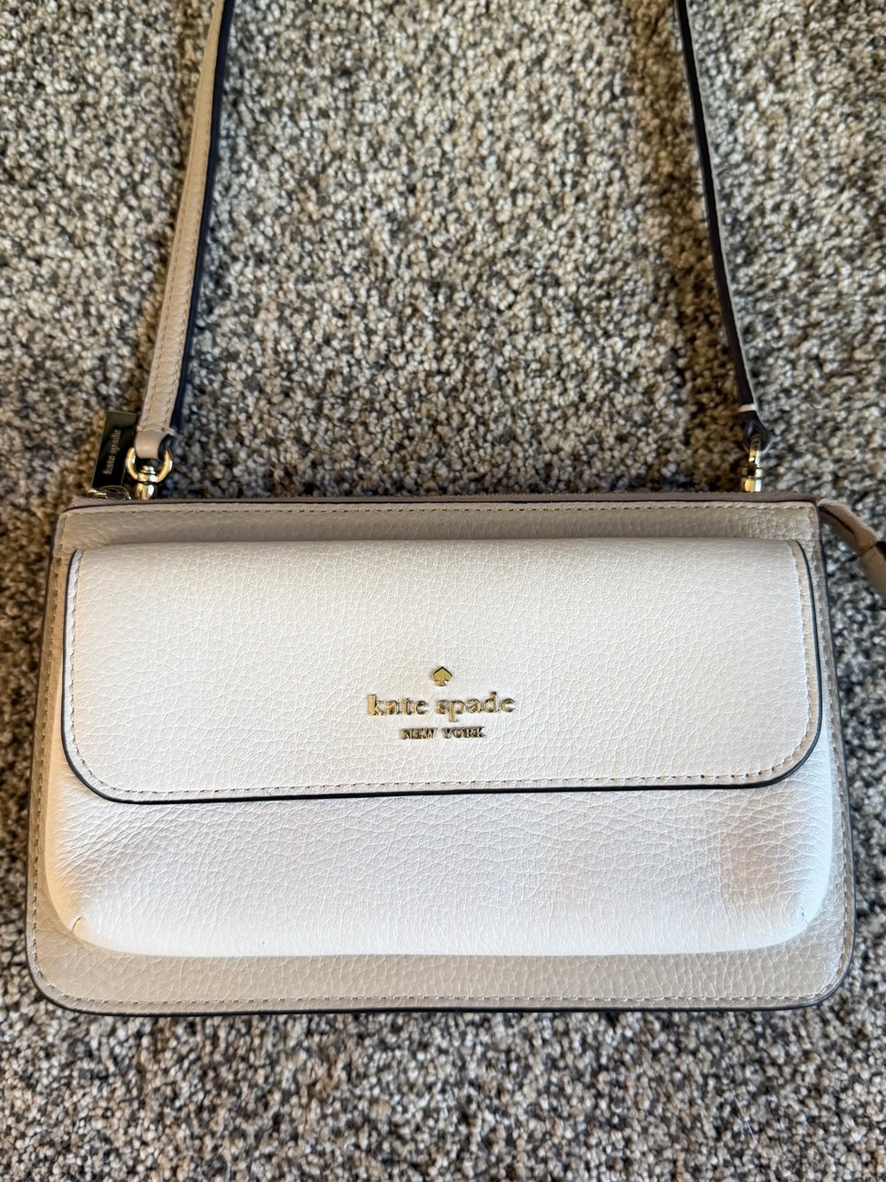kate spade Cream and Taupe Pebbled Leather Crossbody